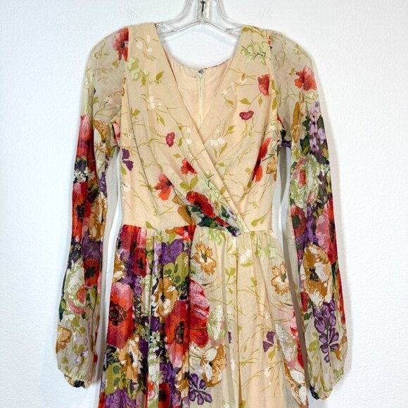 Vintage 70s Jack Bryan Maxi Dress XS Floral Print Chiffon Party Cocktail - Picture 5 of 16